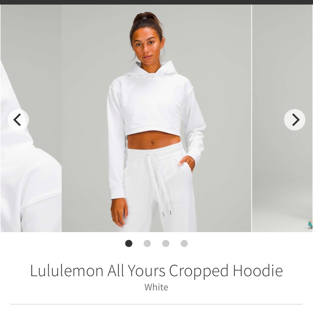 LIKE NEW Lululemon Athletica White all yours cropped Hoodie